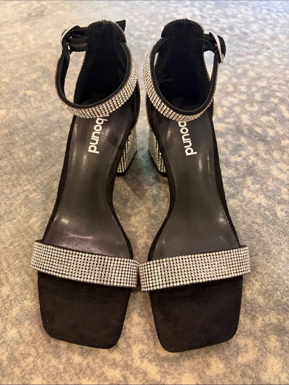 Abound Black Rhinestone Ankle-Strap Block Heel Sandals size 4